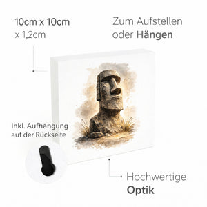 Moai Osterinsel Steinfigur 1 Holzbild in 10x10 cm zum Stellen oder Aufhängen