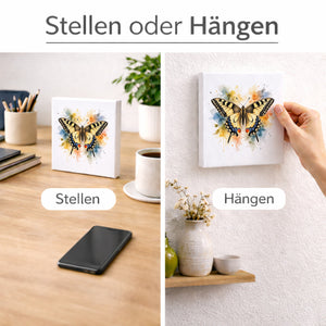 Schmetterlingszauber Schwalbenschwanz Holzbild in 10x10 cm zum Stellen oder Aufhängen