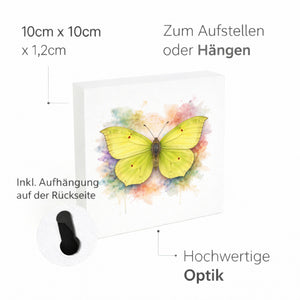 Schmetterlingszauber Zitronenfalter Holzbild in 10x10 cm zum Stellen oder Aufhängen