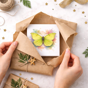 Schmetterlingszauber Zitronenfalter Holzbild in 10x10 cm zum Stellen oder Aufhängen