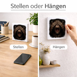 Drei weise Zombie Affen nichts sehen Holzbild in 10x10 cm zum Stellen oder Aufhängen
