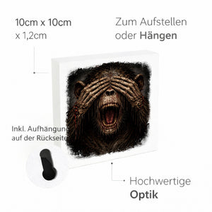 Drei weise Zombie Affen nichts sehen Holzbild in 10x10 cm zum Stellen oder Aufhängen