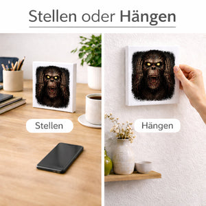 Drei weise Zombie Affen nichts hören Holzbild in 10x10 cm zum Stellen oder Aufhängen