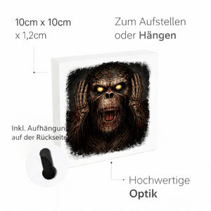 Drei weise Zombie Affen nichts hören Holzbild in 10x10 cm zum Stellen oder Aufhängen