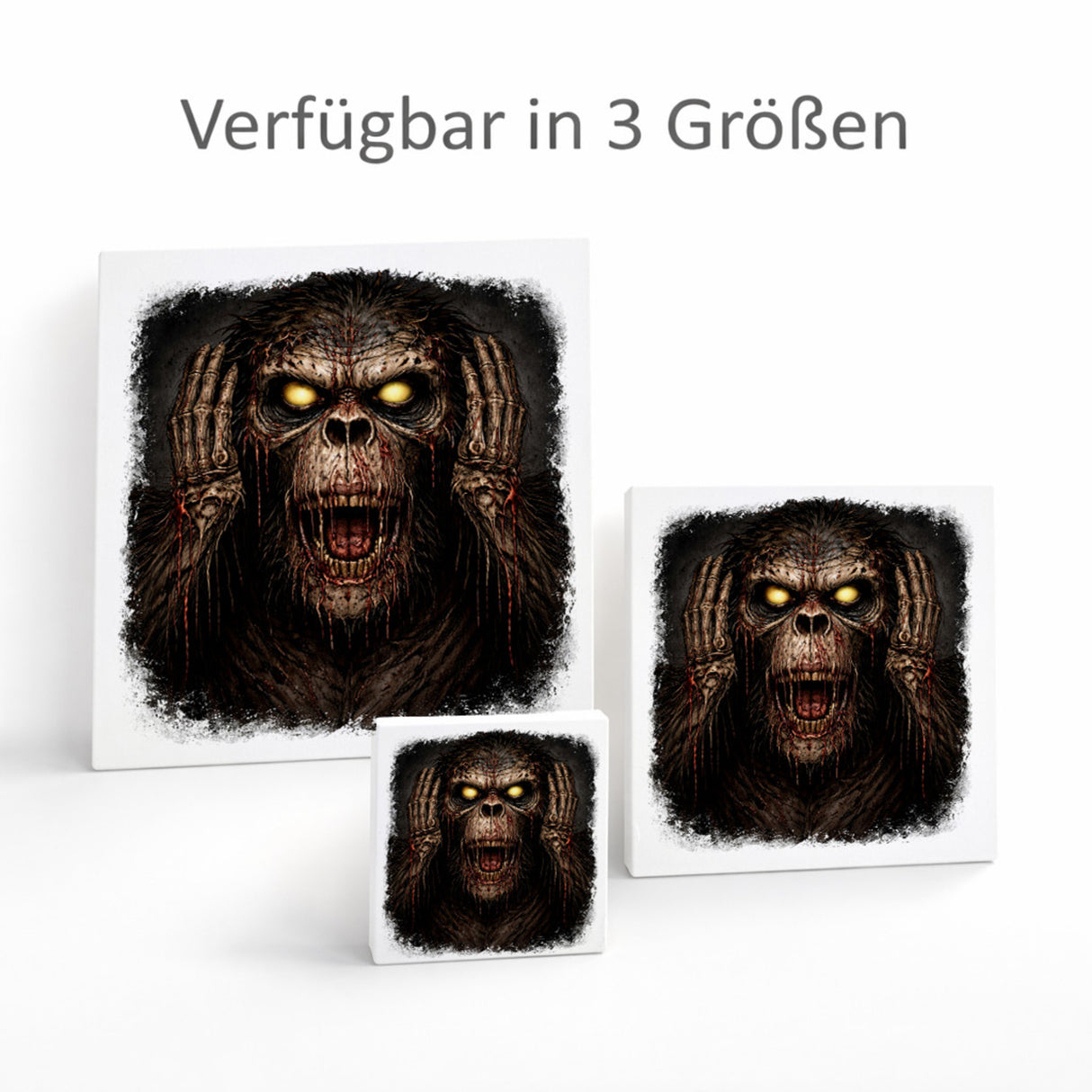 Drei weise Zombie Affen nichts hören Holzbild in 10x10 cm zum Stellen oder Aufhängen
