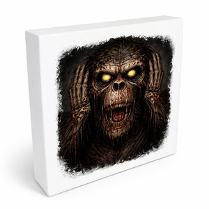 Drei weise Zombie Affen nichts hören Holzbild in 10x10 cm zum Stellen oder Aufhängen