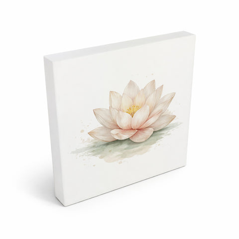 Ruhe Quelle Lotusblüte Holzbild in 10x10 cm zum Stellen oder Aufhängen