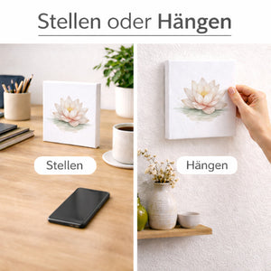 Ruhe Quelle Lotusblüte Holzbild in 10x10 cm zum Stellen oder Aufhängen