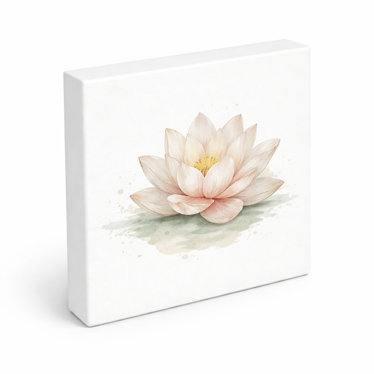 Ruhe Quelle Lotusblüte Holzbild in 10x10 cm zum Stellen oder Aufhängen