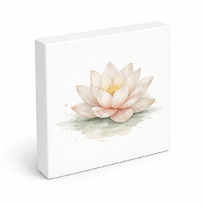 Ruhe Quelle Lotusblüte Holzbild in 10x10 cm zum Stellen oder Aufhängen