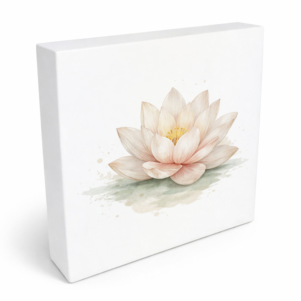 Ruhe Quelle Lotusblüte Holzbild in 10x10 cm zum Stellen oder Aufhängen