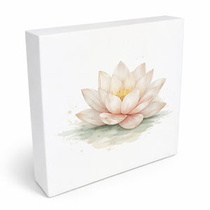 Ruhe Quelle Lotusblüte Holzbild in 10x10 cm zum Stellen oder Aufhängen