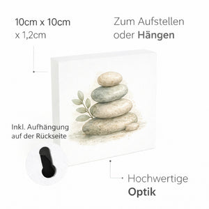 Ruhe Quelle Steinturm Zen Holzbild in 10x10 cm zum Stellen oder Aufhängen