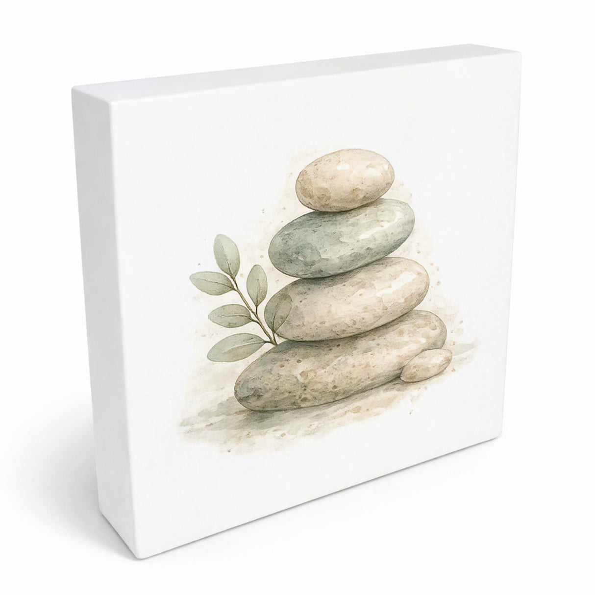 Ruhe Quelle Steinturm Zen Holzbild in 10x10 cm zum Stellen oder Aufhängen