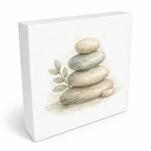 Ruhe Quelle Steinturm Zen Holzbild in 10x10 cm zum Stellen oder Aufhängen
