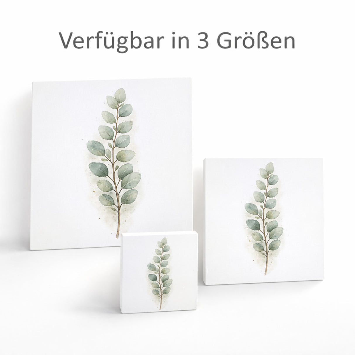 Ruhe Quelle Eukalyptuszweig Holzbild in 10x10 cm zum Stellen oder Aufhängen
