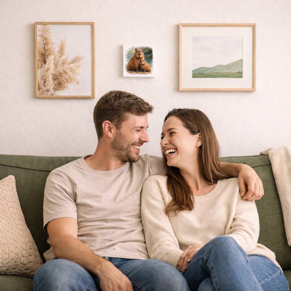 Capy Moments Capybara mit Jungem Holzbild in 10x10 cm zum Stellen oder Aufhängen