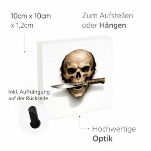 Klingenschädel Totenkopf 3 Holzbild in 10x10 cm zum Stellen oder Aufhängen