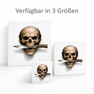 Klingenschädel Totenkopf 3 Holzbild in 10x10 cm zum Stellen oder Aufhängen