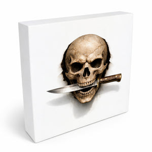 Klingenschädel Totenkopf 3 Holzbild in 10x10 cm zum Stellen oder Aufhängen