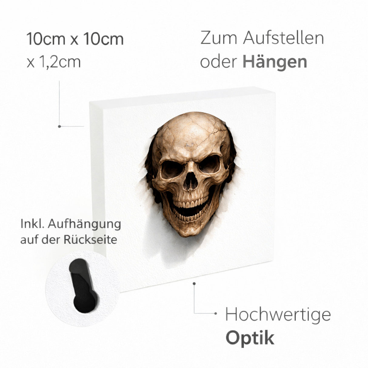 Klingenschädel Totenkopf 2 Holzbild in 10x10 cm zum Stellen oder Aufhängen