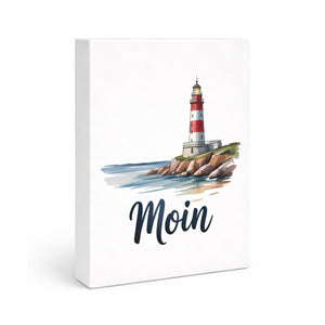 Leuchtturm Holzbild in 20x15 cm zum Stellen oder Aufhängen - Moin