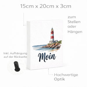 Leuchtturm Holzbild in 20x15 cm zum Stellen oder Aufhängen - Moin