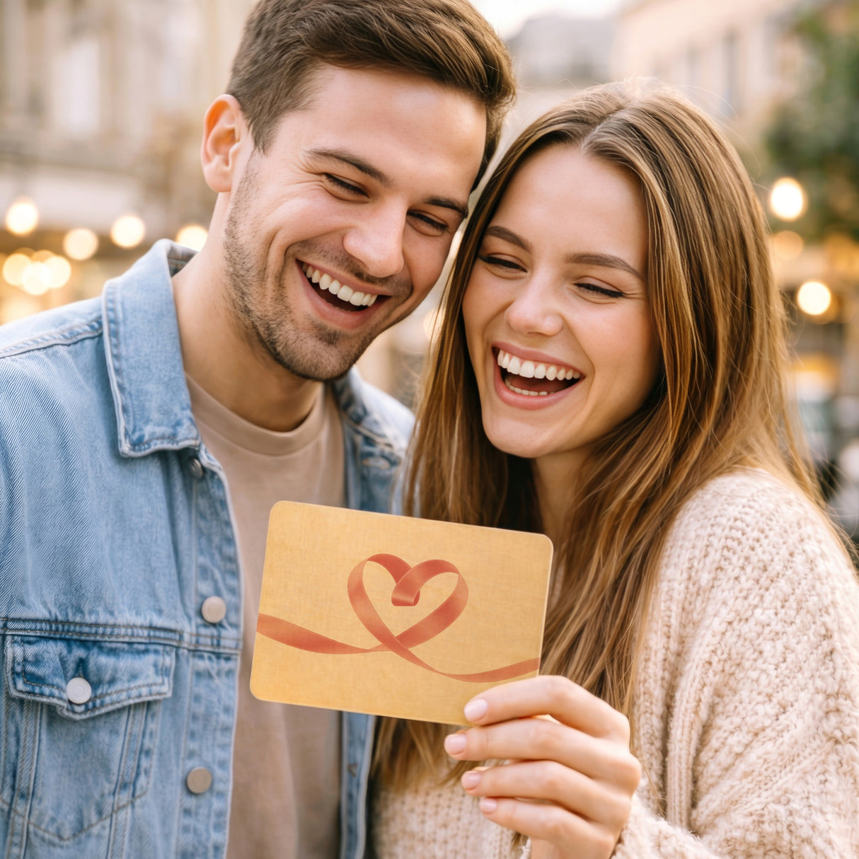 Herz Schleifenband Postkarte aus Holz