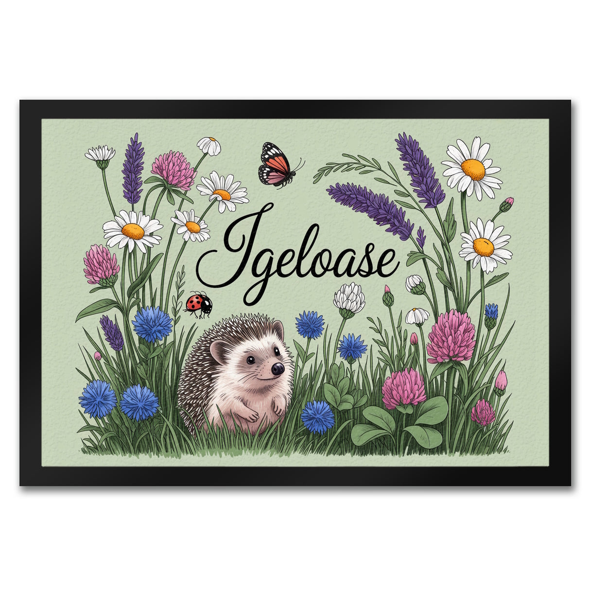 Igel auf Wildblumen Igeloase Fußmatte in 35x50 cm Gartendeko