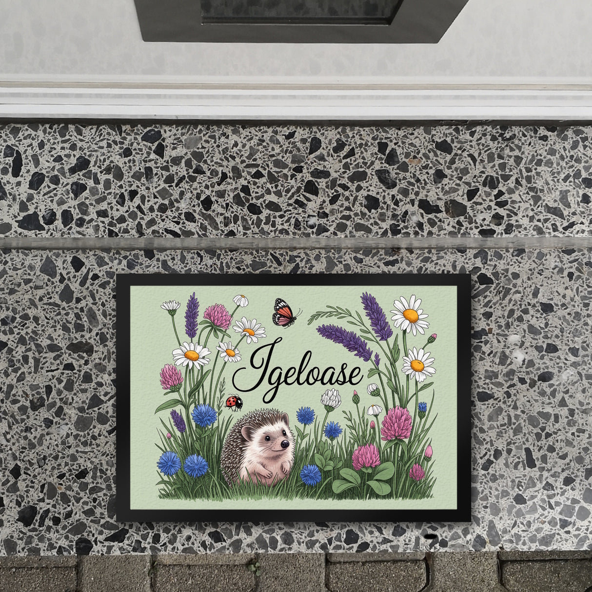 Igel auf Wildblumen Igeloase Fußmatte in 35x50 cm Gartendeko
