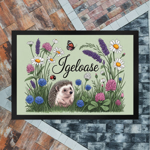 Igel auf Wildblumen Igeloase Fußmatte in 35x50 cm Gartendeko