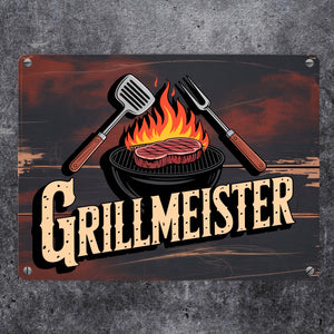 Grillmeister Metallschild in 15x20 cm für BBQ-Enthusiasten