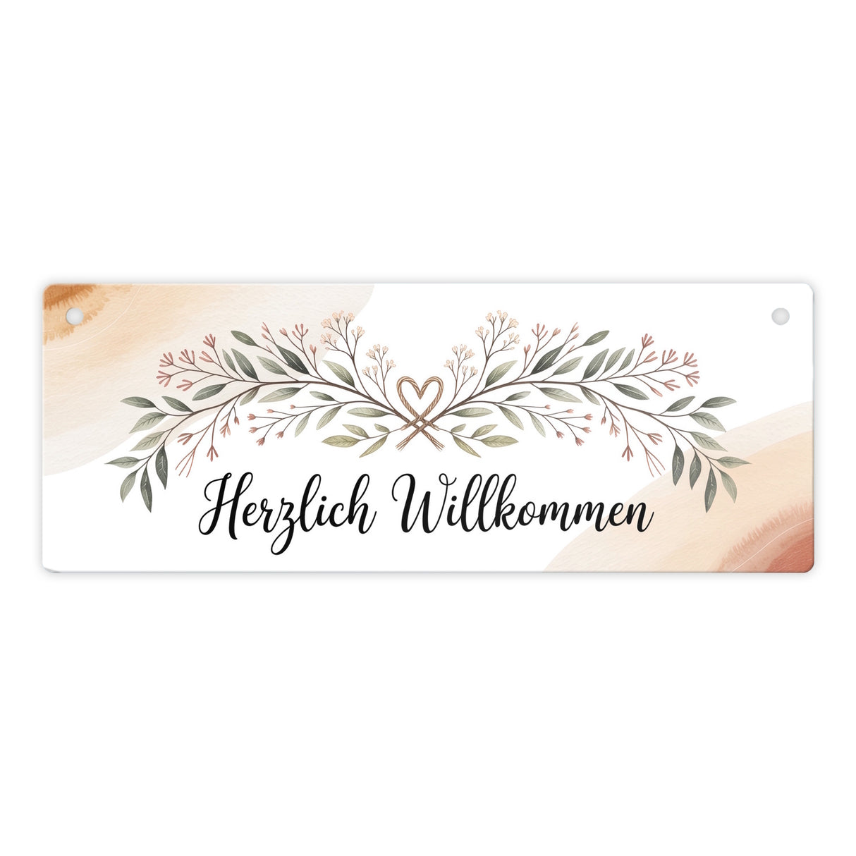 Herzlich Willkommen Metallschild botanische Zweige