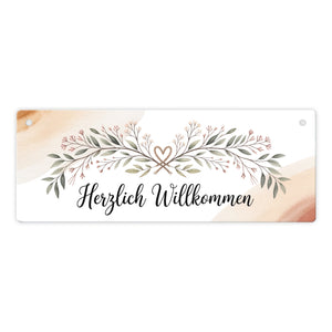 Herzlich Willkommen Metallschild botanische Zweige