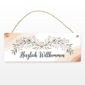 Herzlich Willkommen Metallschild botanische Zweige