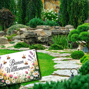 Wildblumenwiese Bienen willkommen Metallschild in 15x20 cm