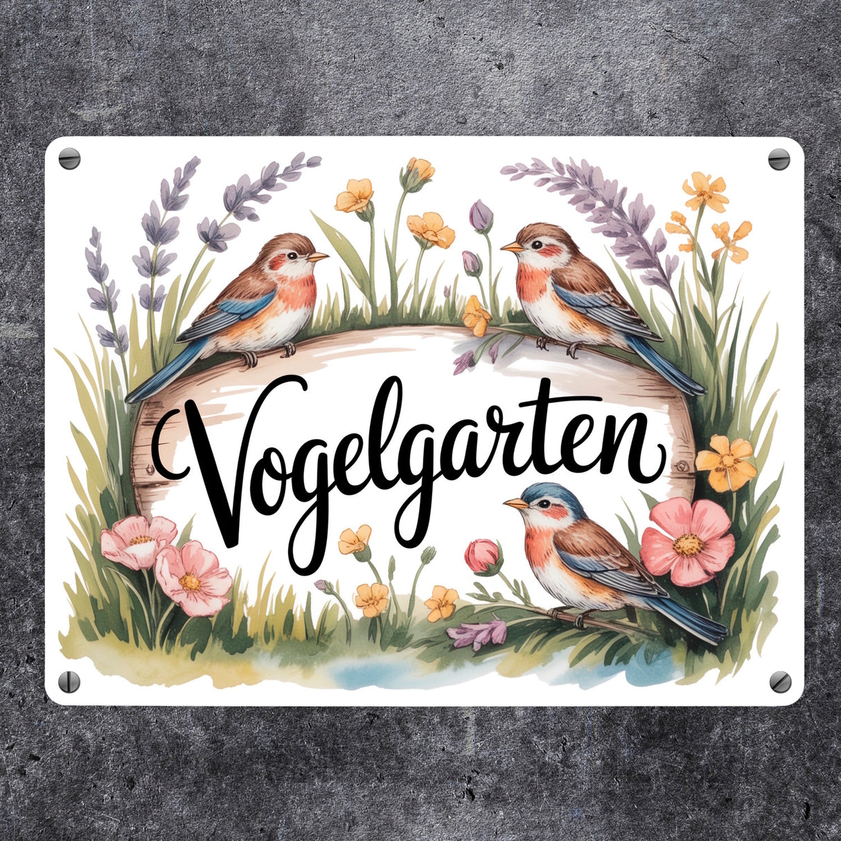 Vögel Wildblumen Cottage Metallschild in 15x20 cm Vogelgarten