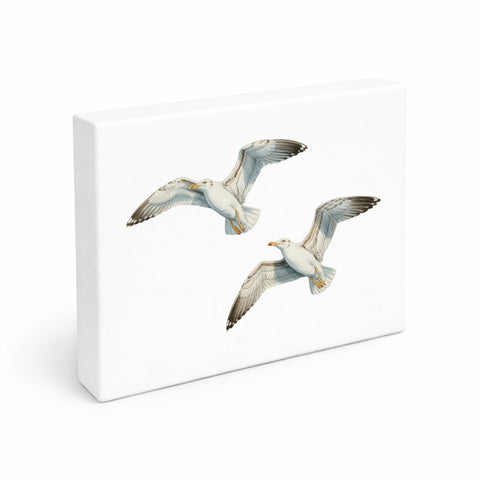Möwen im Flug Holzbild in 20x15 cm zum Stellen oder Aufhängen maritim