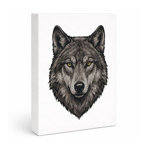 Grauer Wolf Holzbild in 20x15 cm zum Stellen oder Aufhängen für Naturliebhaber