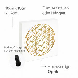 Blume des Lebens in Gold Holzbild in 10x10 cm zum Stellen oder Aufhängen
