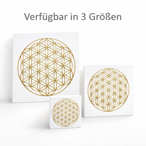 Blume des Lebens in Gold Holzbild in 10x10 cm zum Stellen oder Aufhängen