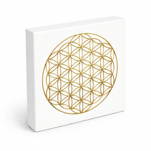 Blume des Lebens in Gold Holzbild in 10x10 cm zum Stellen oder Aufhängen