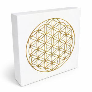 Blume des Lebens in Gold Holzbild in 10x10 cm zum Stellen oder Aufhängen