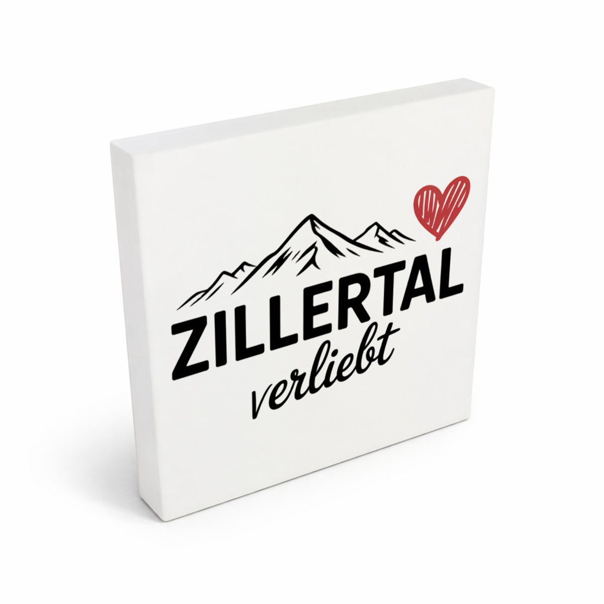 Griaß di im Zillertal! Holzbild in 10x10 cm zum Stellen oder Aufhängen mit Berglandschaft