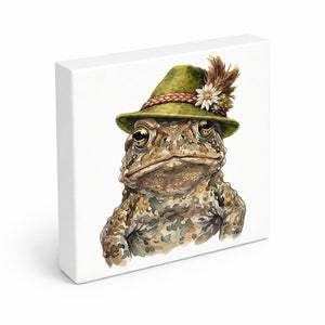 Trachtenhut Amphibien-Tiere Erdkröte Holzbild in 10x10 cm zum Stellen oder Aufhängen