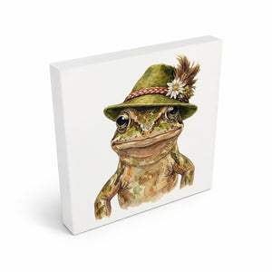 Trachtenhut Amphibien-Tiere Grasfrosch Holzbild in 10x10 cm zum Stellen oder Aufhängen