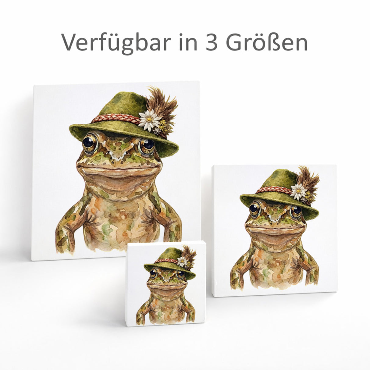 Trachtenhut Amphibien-Tiere Grasfrosch Holzbild in 10x10 cm zum Stellen oder Aufhängen