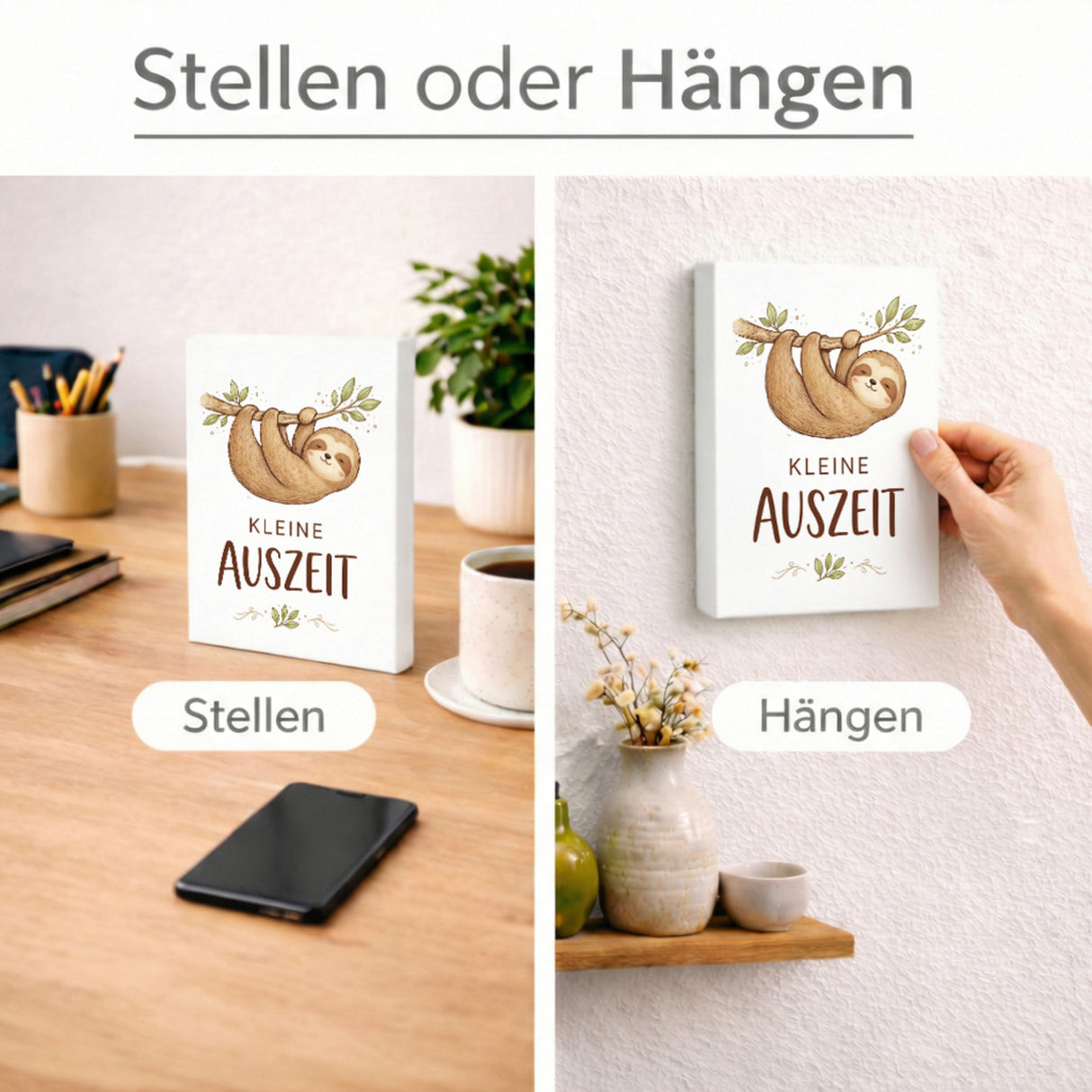 Faultier an Ast kleine Auszeit Holzbild in 20x15 cm zum Stellen oder Aufhängen