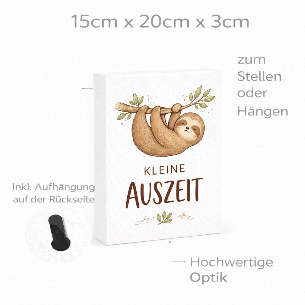 Faultier an Ast kleine Auszeit Holzbild in 20x15 cm zum Stellen oder Aufhängen