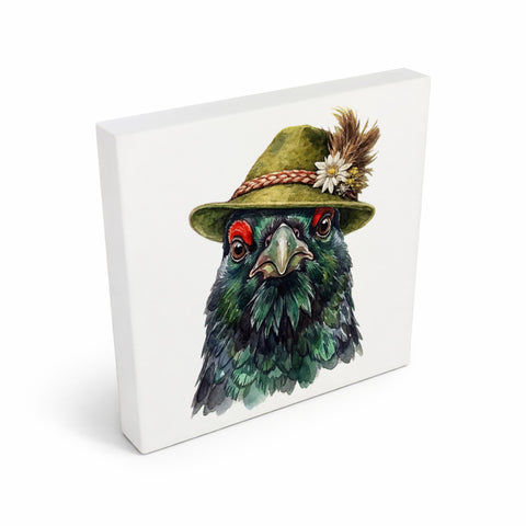 Trachtenhut Feder-Tiere Auerhahn Holzbild in 10x10 cm zum Stellen oder Aufhängen